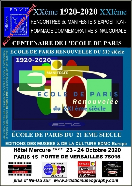 Affiche ECOLE DE PARIS 23-24 Octobre 2020 Manifeste et Hommage Centenaire 1920-2020<br/>diffusion 15.09.2020<br/>(sur invitation)