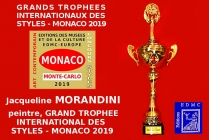 Jacqueline MORANDINI, peintre. Lauréate du Palmarès. Grand Trophée International des Styles Artistiques - Monaco 2019 