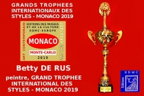 Betty DE RUS, peintre abstraite. Lauréate du Palmarès. Grand Trophée International des Styles Artistiques - Monaco 2019